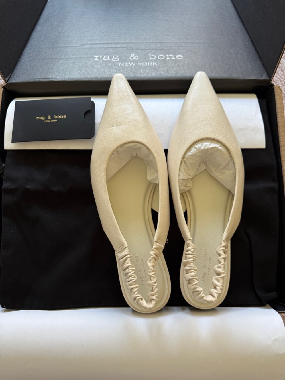 rag & bone Cream Pointed-Toe Elastic Slingback Flats